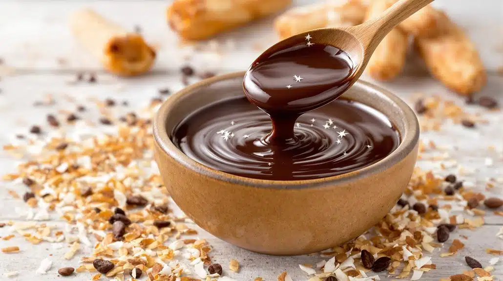 Churro mit Schokoladensauce dippen