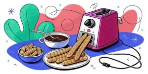 Churros mit Schokolade und Toaster-Deko